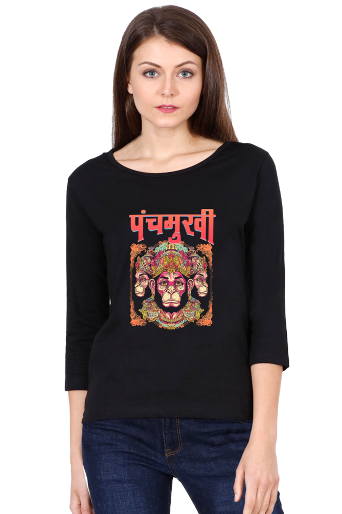 Hanuman Immortal ValorRound Neck Full Sleeve T-Shirts for Women Vastrdhamm