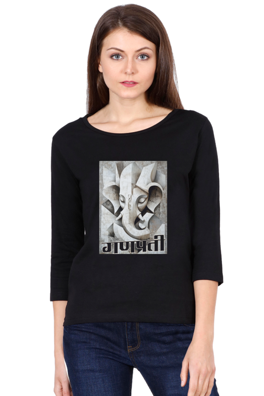 Jai Ganesha SpiritRound Neck Full Sleeve T-Shirts for Women Vastrdhamm