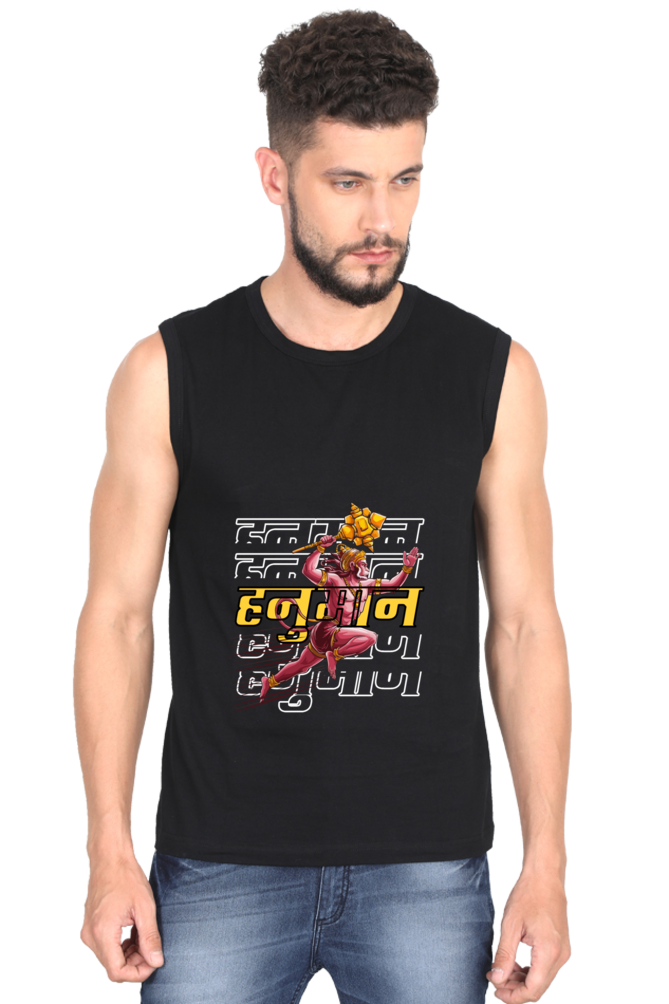 Hanuman Sacred Warrior Round Neck Sleeveless T-Shirts for Men Vastrdhamm