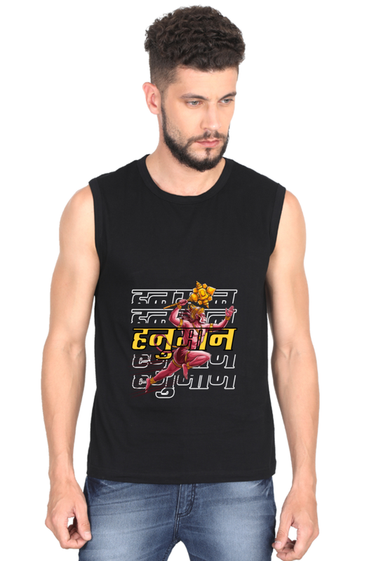 Hanuman Sacred Warrior Round Neck Sleeveless T-Shirts for Men Vastrdhamm