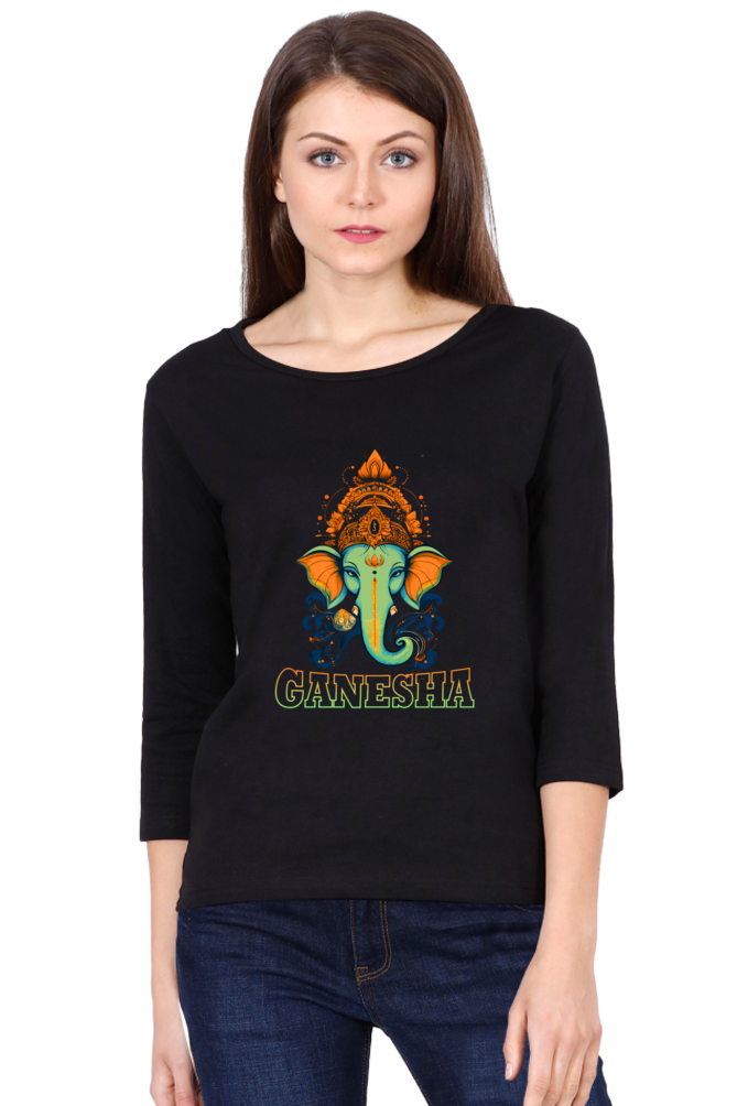 Ganesha ProtectorRound Neck Full Sleeve T-Shirts for Women Vastrdhamm