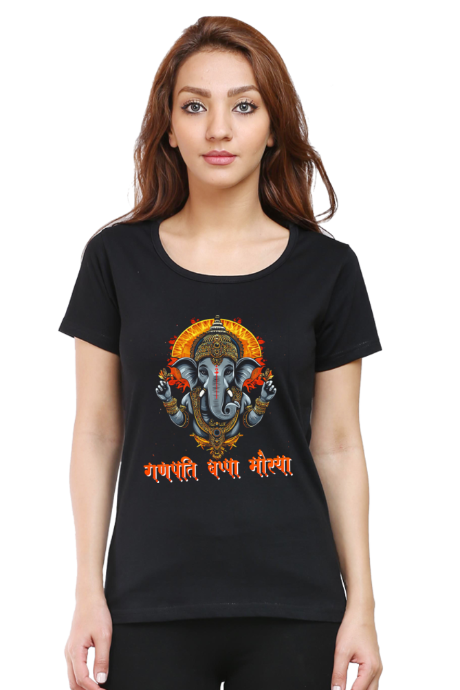 Jai Ganesha Blessings Round Neck Half Sleeve Classic T-Shirts for Women Vastrdhamm