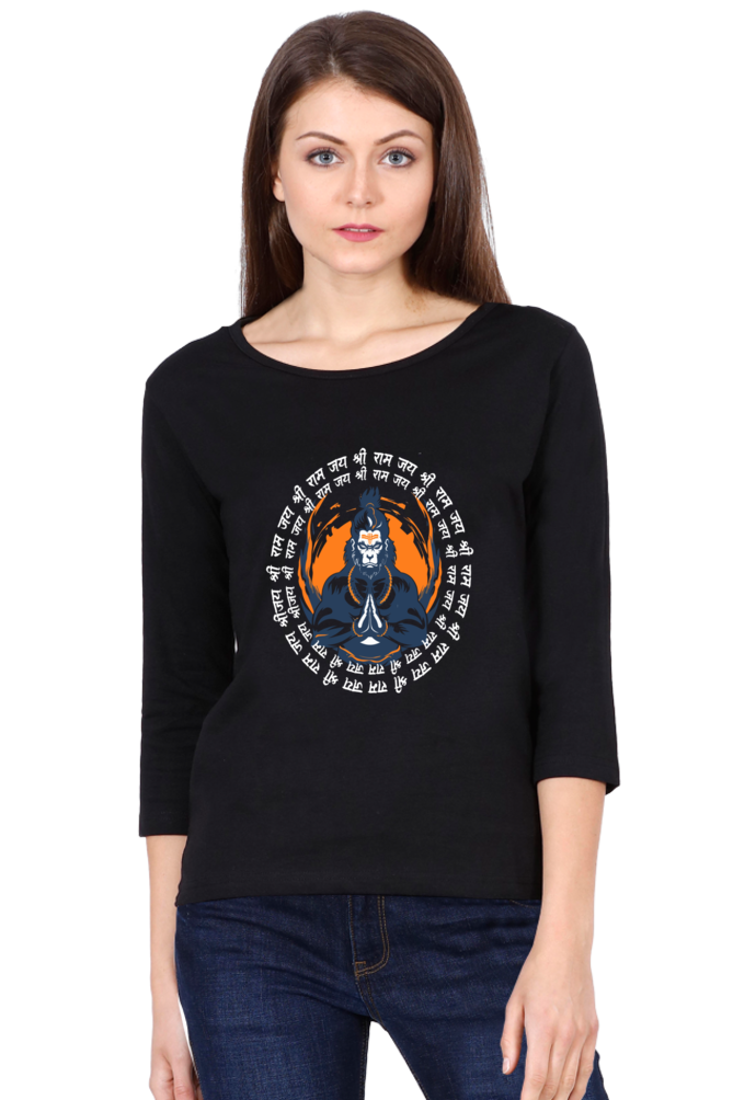 Hanuman Super StrengthRound Neck Full Sleeve T-Shirts for Women Vastrdhamm