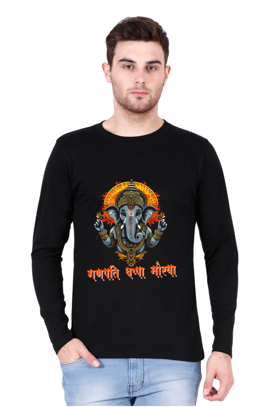 Jai Ganesha Blessings Round Neck Full Sleeve T-Shirts for Men Vastrdhamm