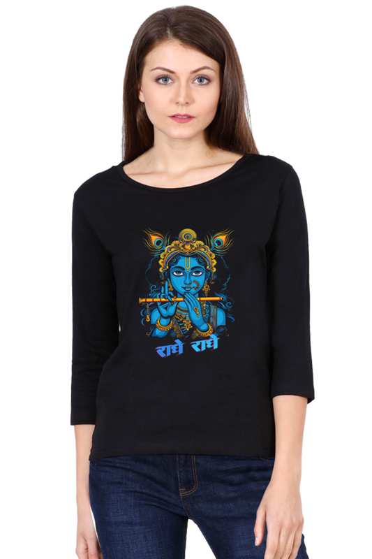 Shree Krishan Flute Melody Round Neck Full Sleeve T-Shirts for Women Vastrdhamm