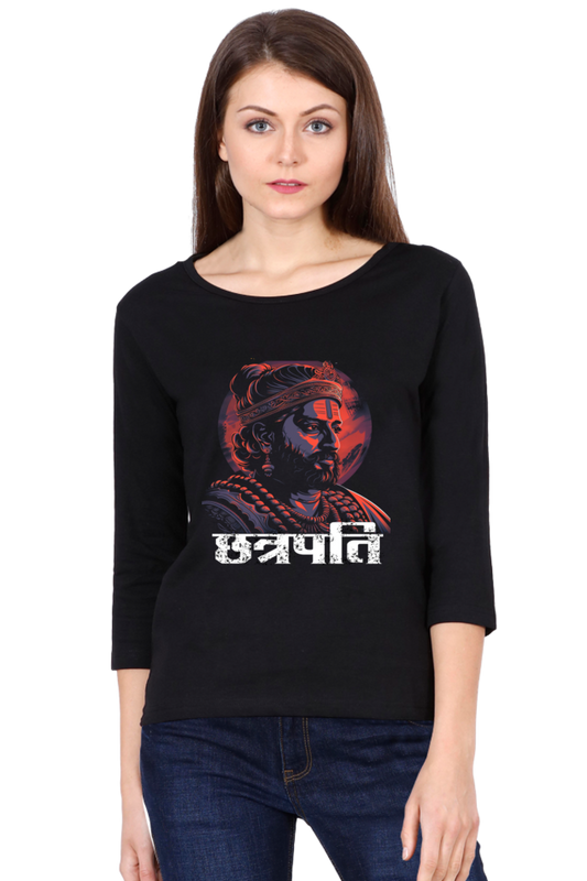 Shivaji Maharaj Protector Round Neck Full Sleeve T-Shirts for Women Vastrdhamm