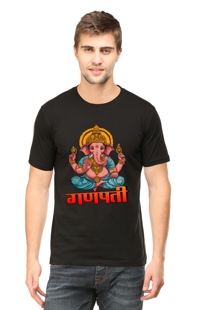 Jai Ganesha Victory Round Neck Half Sleeve Classic T-Shirts for Men Vastrdhamm