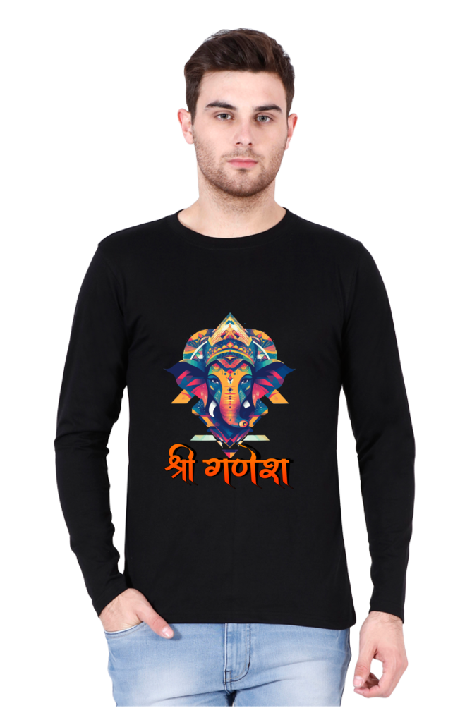 Jai Ganesha Protector Round Neck Full Sleeve T-Shirts for Men Vastrdhamm