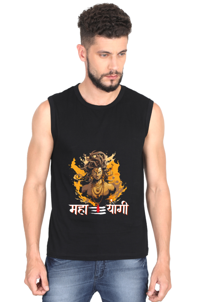 Shiv Ji Divine Power Round Neck Sleeveless T-Shirts  for Men Vastrdhamm