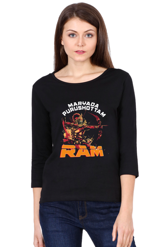 Ram Ji Divine Protector Round Neck Full Sleeve T-Shirts for Women Vastrdhamm