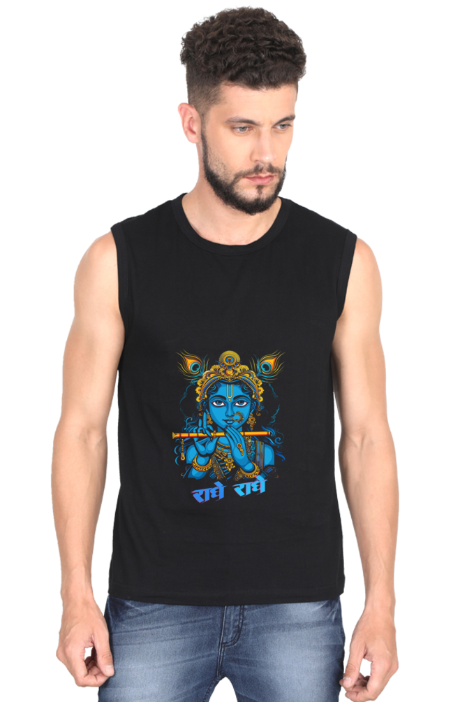 Shree Krishan Divine Love Round Neck Sleeveless T-Shirts  for Men Vastrdhamm