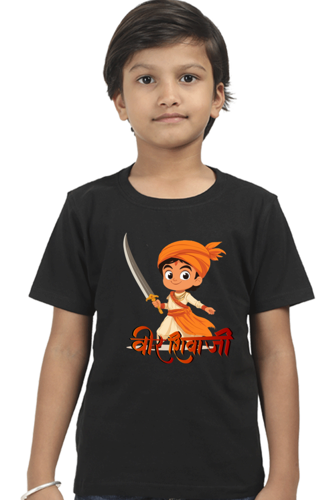 Shivaji Maharaj Valor Round Neck Half Sleeve Classic T-Shirts for Boy Vastrdhamm