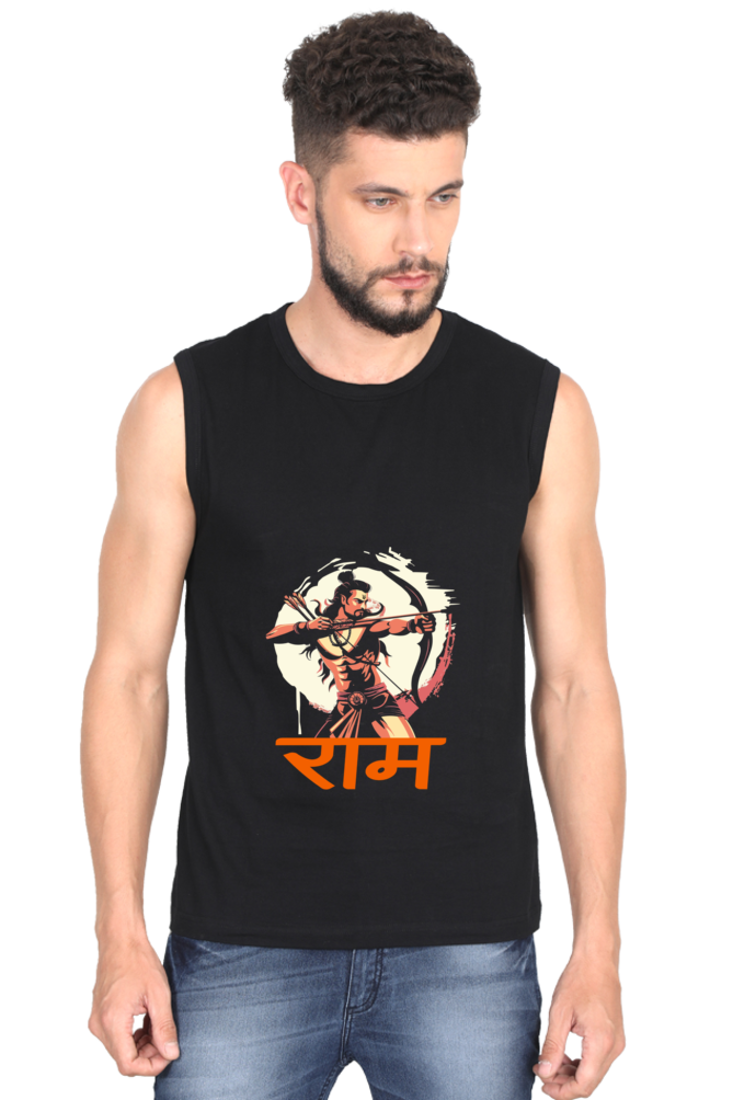 Ram Ji Divine Grace Round Neck Sleeveless T-Shirts  for Men Vastrdhamm