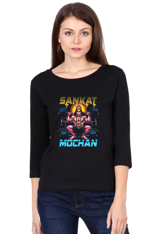 Hanuman Cosmic WarriorRound Neck Full Sleeve T-Shirts for Women Vastrdhamm