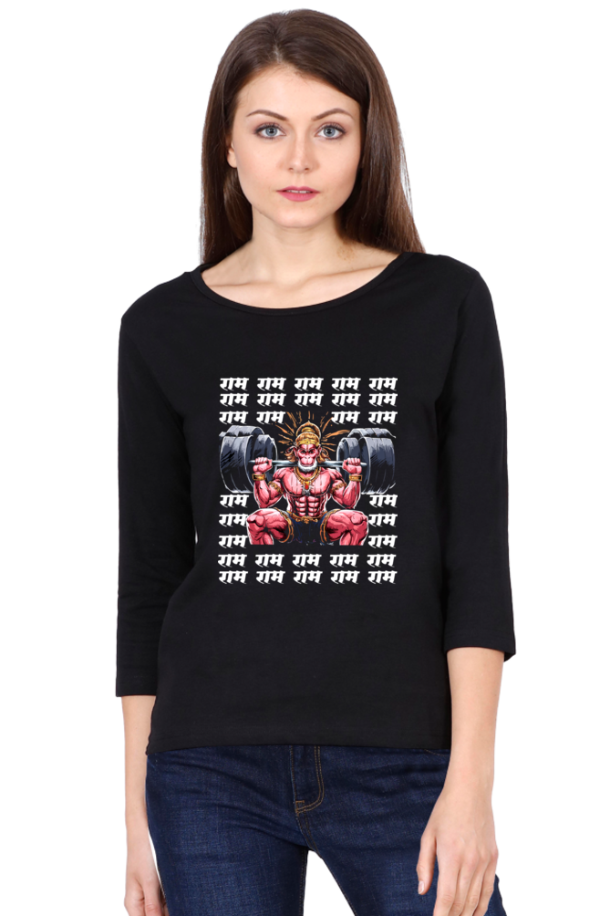 Hanuman Divine EnergyRound Neck Full Sleeve T-Shirts for Women Vastrdhamm