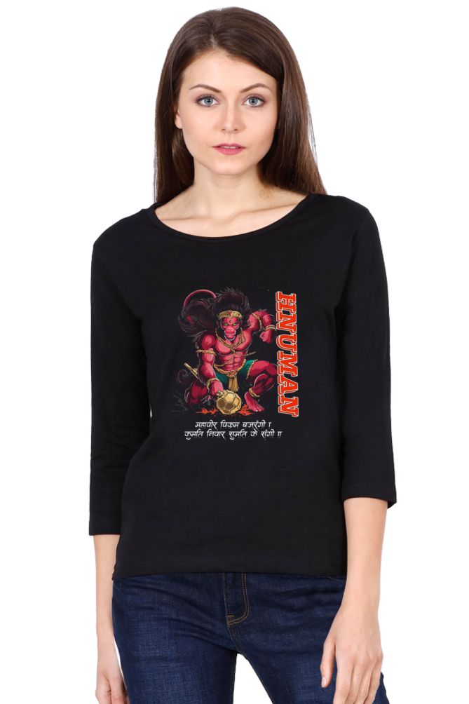 Hanuman Warrior SpiritRound Neck Full Sleeve T-Shirts for Women Vastrdhamm