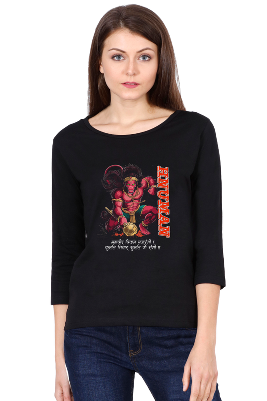 Hanuman Warrior SpiritRound Neck Full Sleeve T-Shirts for Women Vastrdhamm