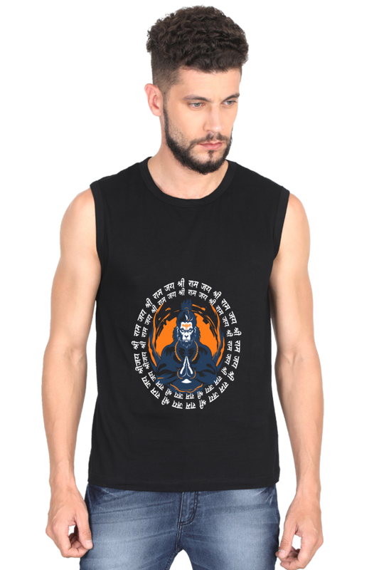 Hanuman Divine Willpower Round Neck Sleeveless T-Shirts for Men Vastrdhamm