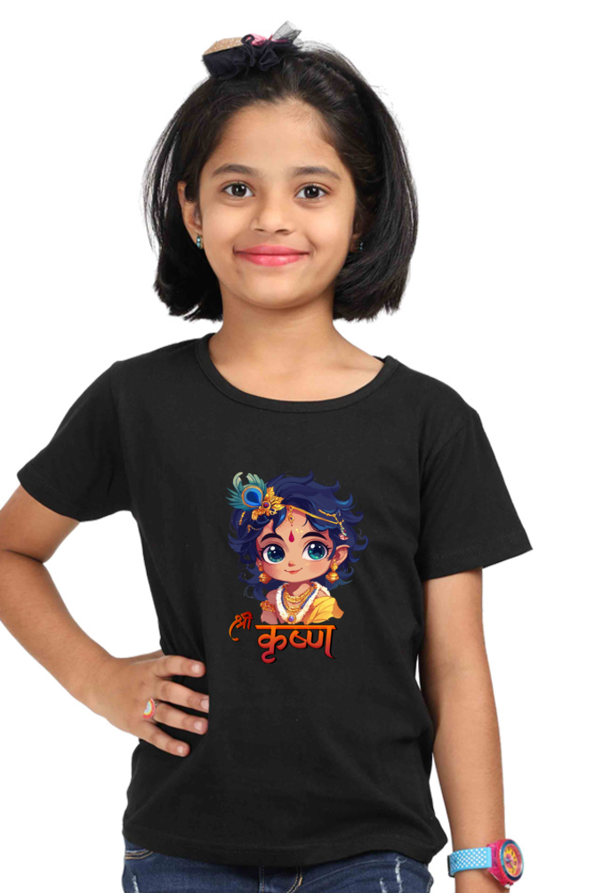 Shree Krishan Flute Melody Round Neck Half Sleeve Classic T-Shirts for Girl Vastrdhamm