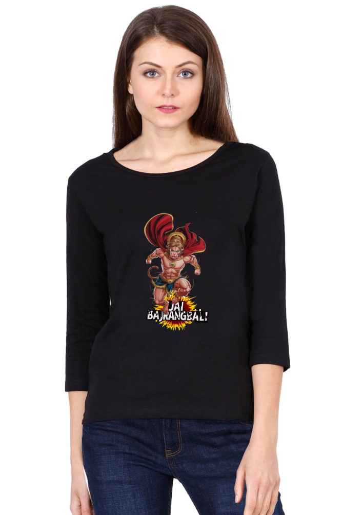 Hanuman Devotional HeroRound Neck Full Sleeve T-Shirts for Women Vastrdhamm