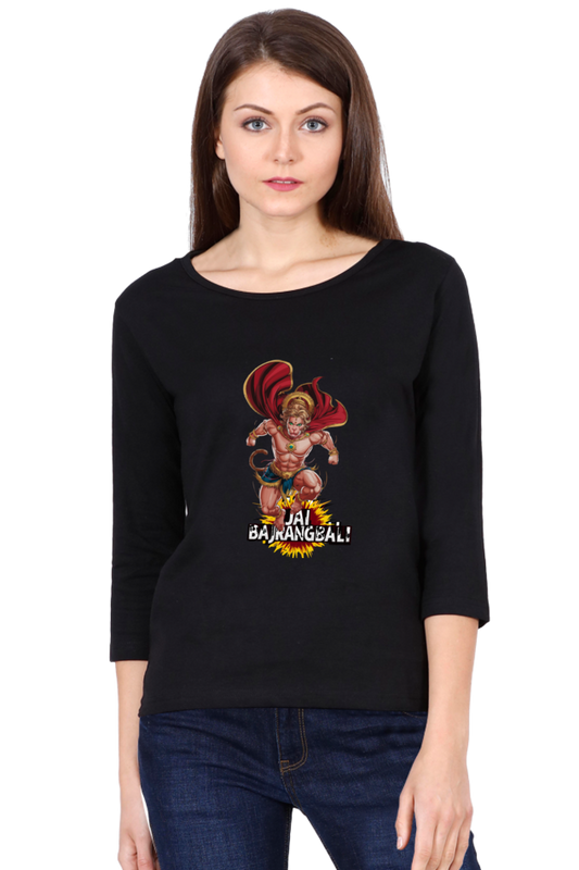 Hanuman Devotional HeroRound Neck Full Sleeve T-Shirts for Women Vastrdhamm