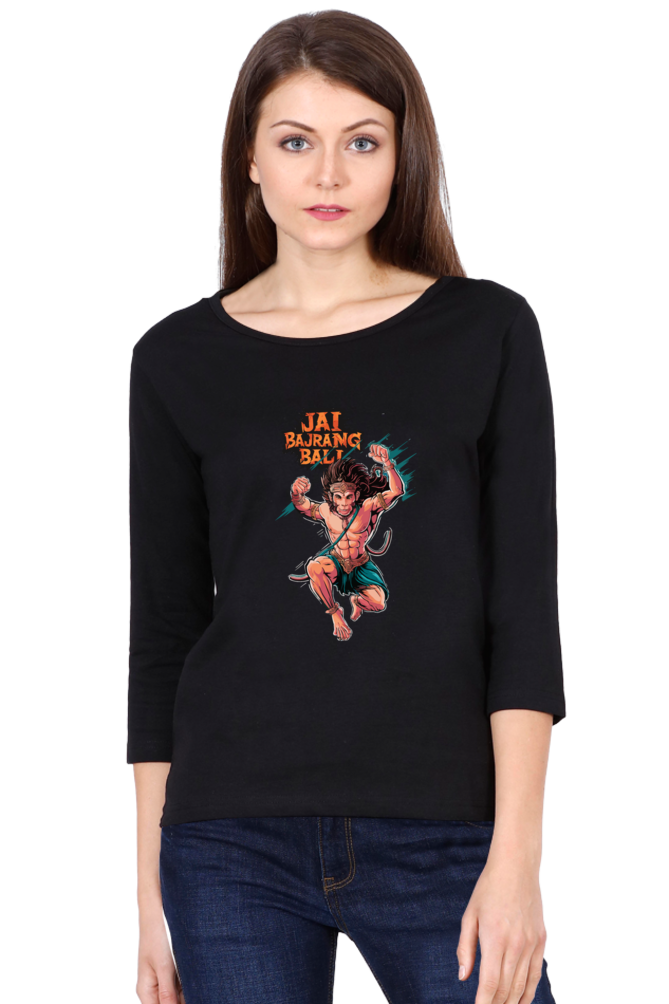 Hanuman Bhakti DevotionRound Neck Full Sleeve T-Shirts for Women Vastrdhamm