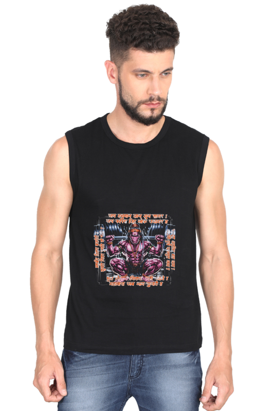 Hanuman Divine Ascendancy Round Neck Sleeveless T-Shirts for Men Vastrdhamm