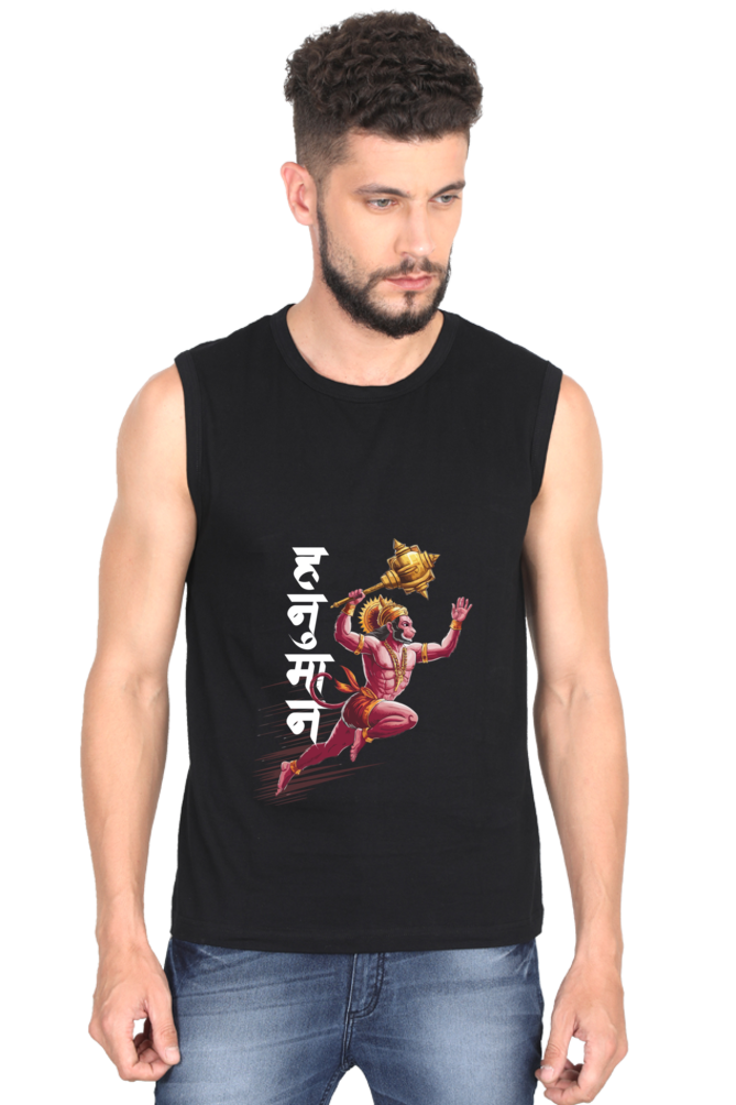 Hanuman Unstoppable Force Round Neck Sleeveless T-Shirts for Men Vastrdhamm