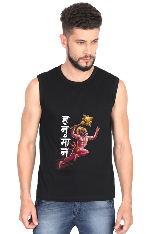 Hanuman Unstoppable Force Round Neck Sleeveless T-Shirts for Men Vastrdhamm