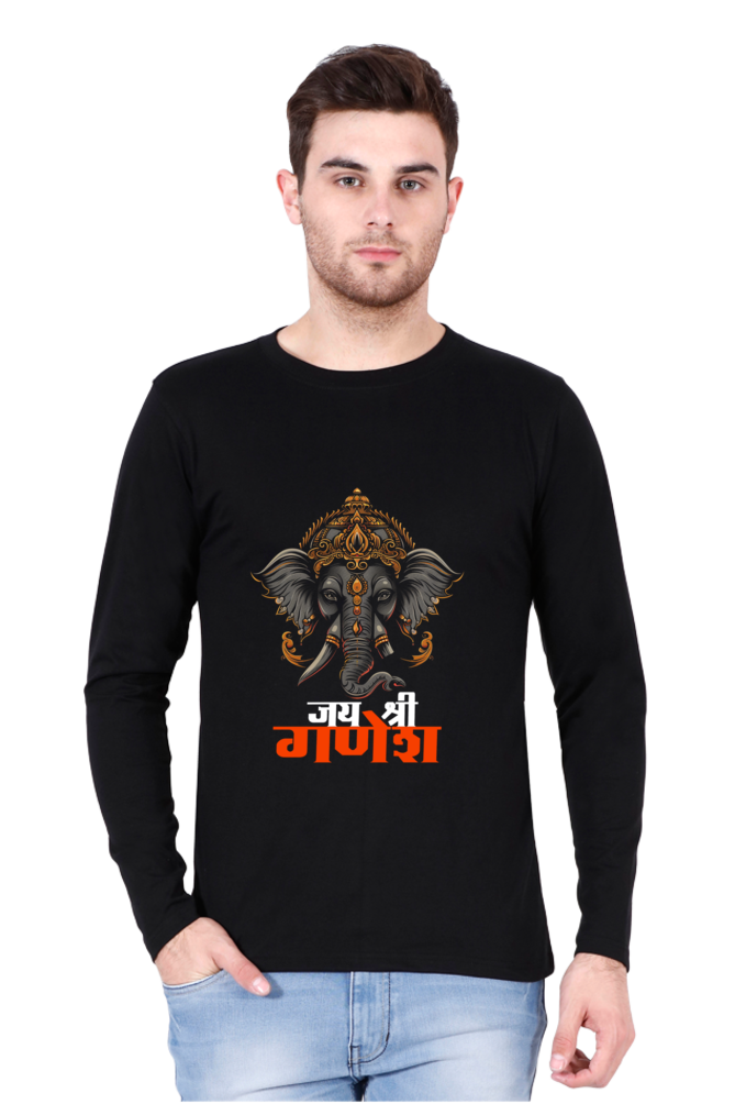 Ganesha Devotion Round Neck Full Sleeve T-Shirts for Men Vastrdhamm