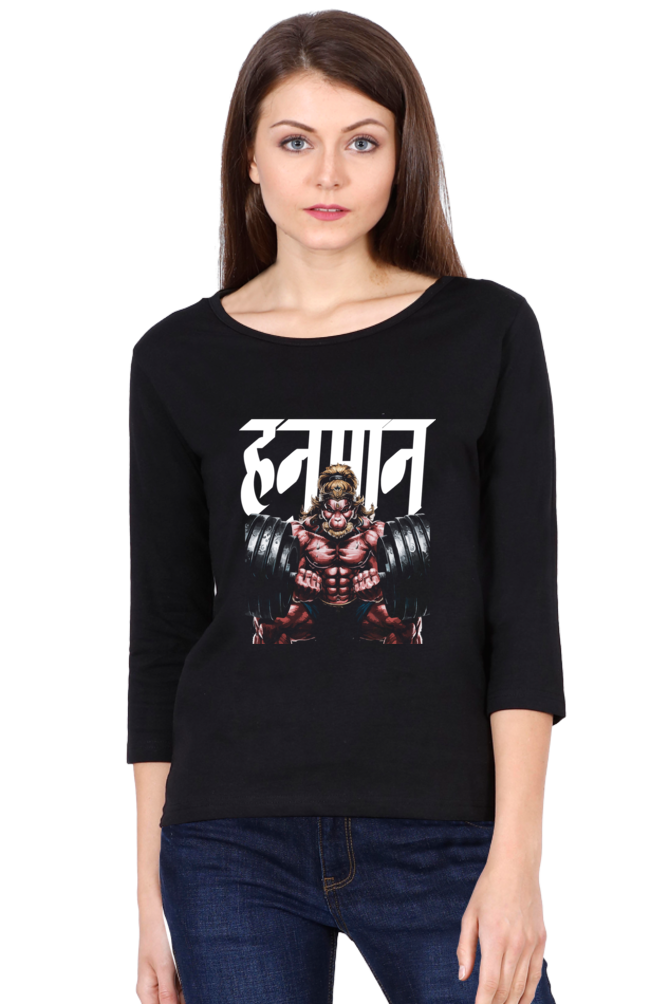 Hanuman Heroic ValorRound Neck Full Sleeve T-Shirts for Women Vastrdhamm