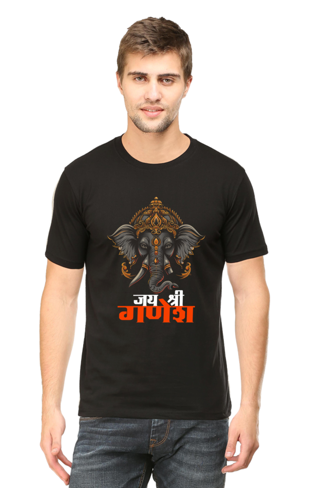 Ganesha Devotion Round Neck Half Sleeve Classic T-Shirts for Men Vastrdhamm