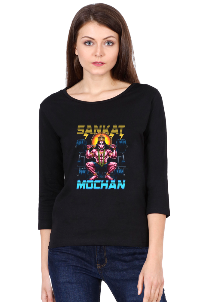 Hanuman Cosmic WarriorRound Neck Full Sleeve T-Shirts for Women Vastrdhamm