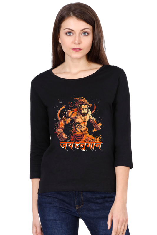 Hanuman MotivationalRound Neck Full Sleeve T-Shirts for Women Vastrdhamm