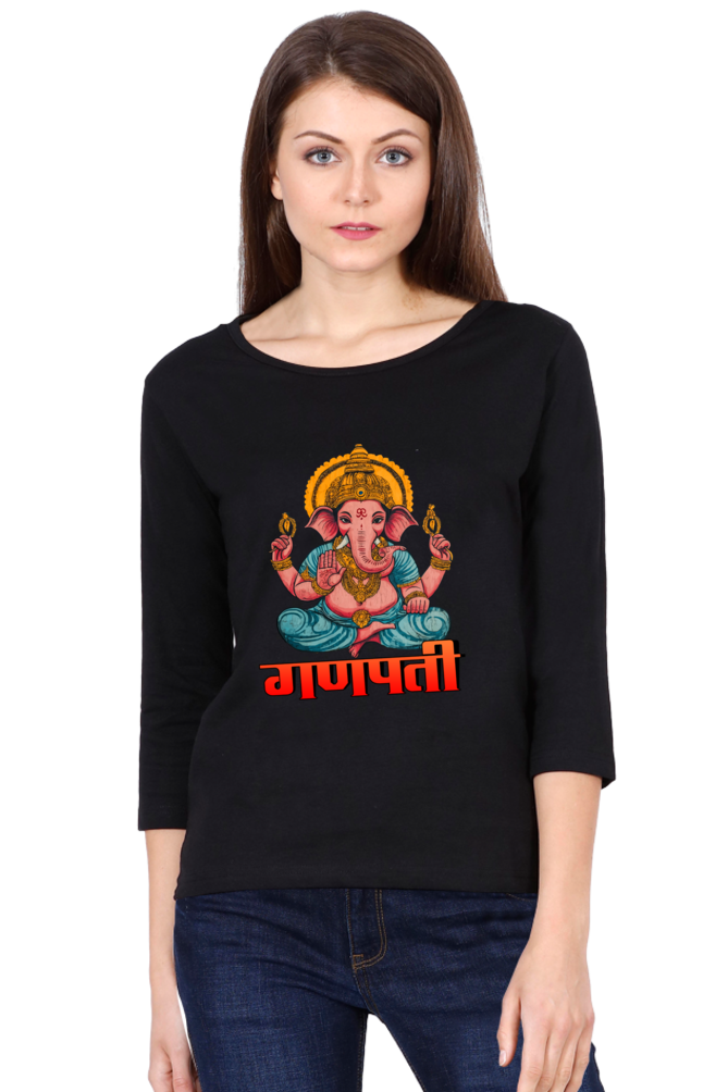 Ganesha BlessingsRound Neck Full Sleeve T-Shirts for Women Vastrdhamm