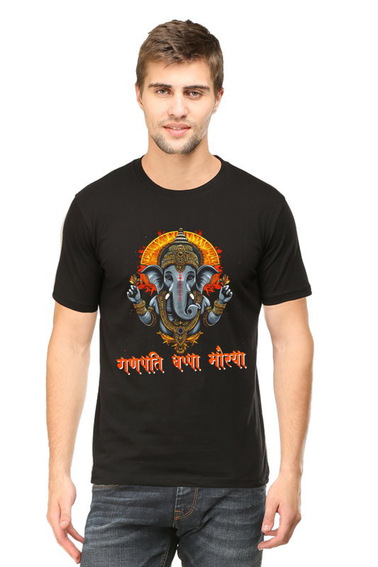 Jai Ganesha Blessings Round Neck Half Sleeve Classic T-Shirts for Men Vastrdhamm