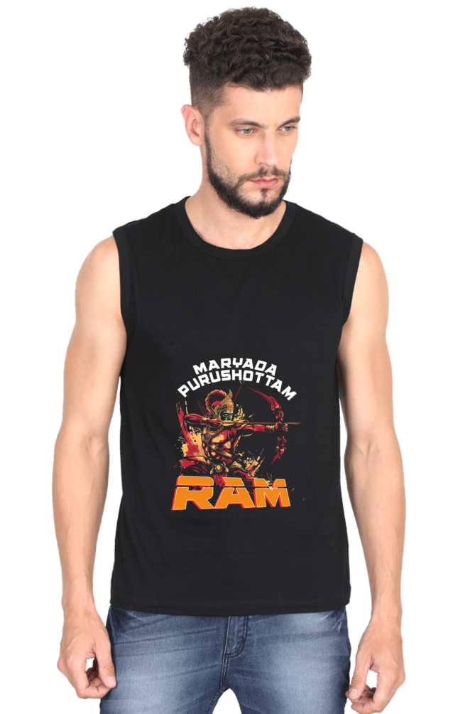 Ram Ji Divine Protector Round Neck Sleeveless T-Shirts  for Men Vastrdhamm