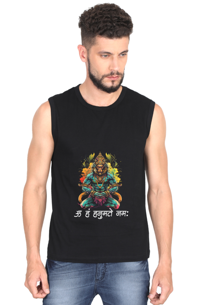 Hanuman Heroic Deeds Round Neck Sleeveless T-Shirts for Men Vastrdhamm