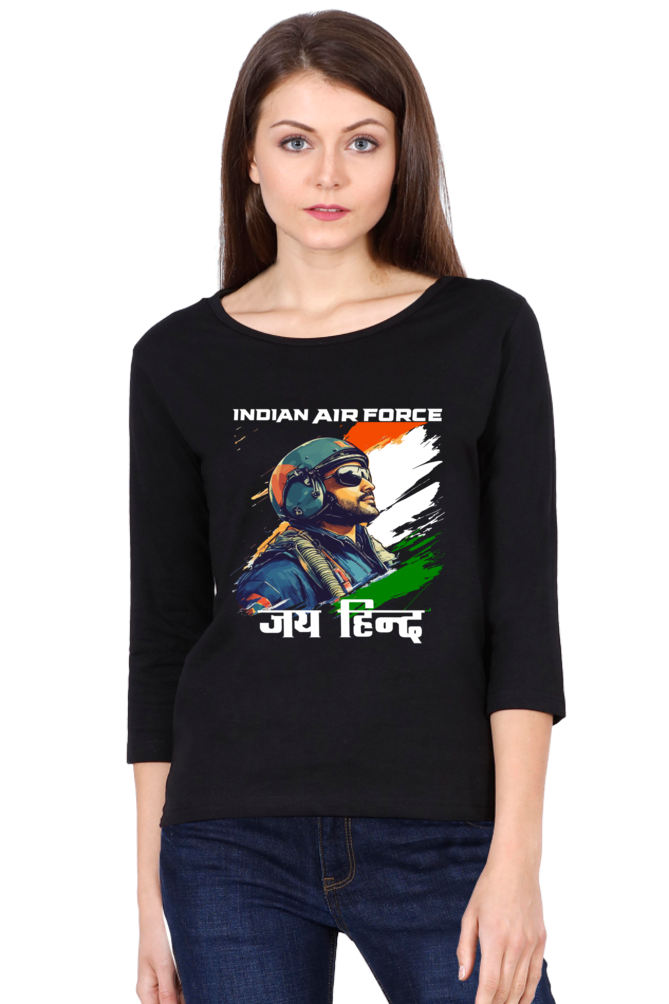 Sky Warriors: Indian Air Force Round Neck Full Sleeve T-Shirts for Women Vastrdhamm