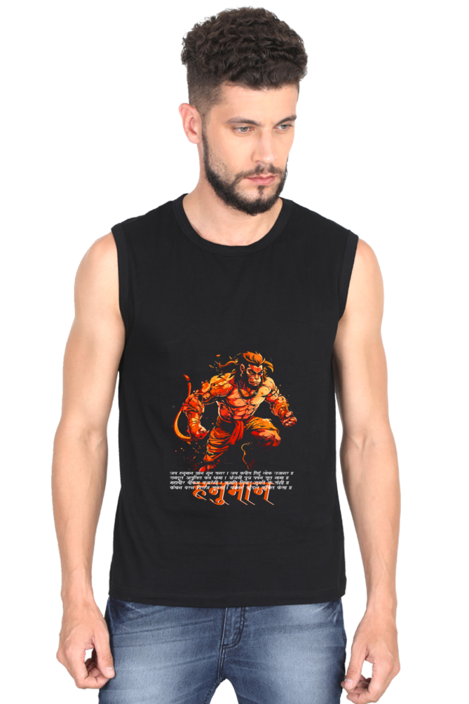 Hanuman Heroic Strength Round Neck Sleeveless T-Shirts for Men Vastrdhamm