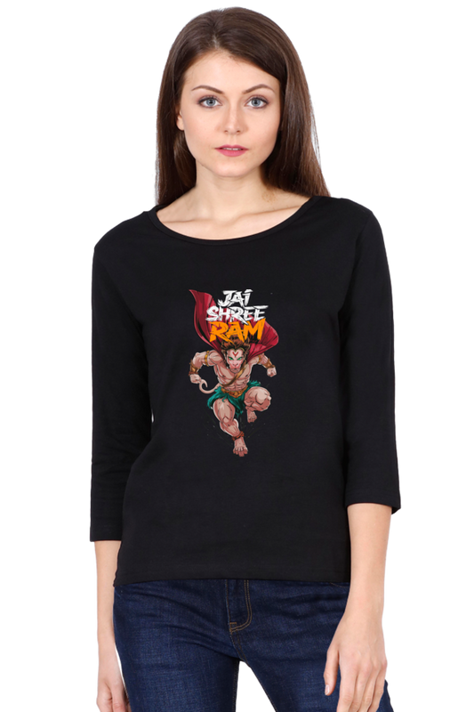 Hanuman Devotional PowerRound Neck Full Sleeve T-Shirts for Women Vastrdhamm