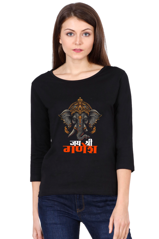 Jai Ganesha PowerRound Neck Full Sleeve T-Shirts for Women Vastrdhamm