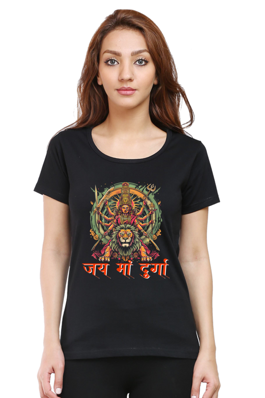 Maa Durga Victory Round Neck Half Sleeve Classic T-Shirts for Women Vastrdhamm