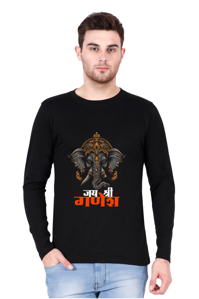 Ganesha Devotion Round Neck Full Sleeve T-Shirts for Men Vastrdhamm