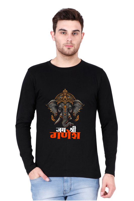 Ganesha Devotion Round Neck Full Sleeve T-Shirts for Men Vastrdhamm