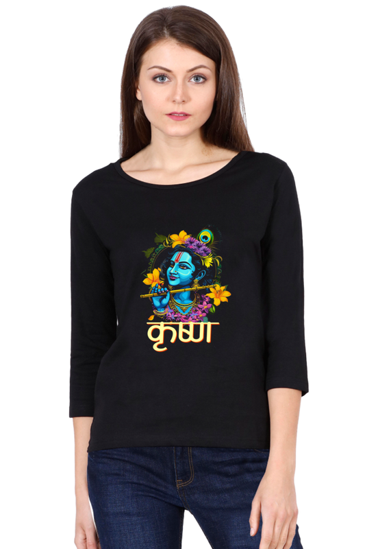 Shree Krishan Govardhan Protector Round Neck Full Sleeve T-Shirts for Women Vastrdhamm