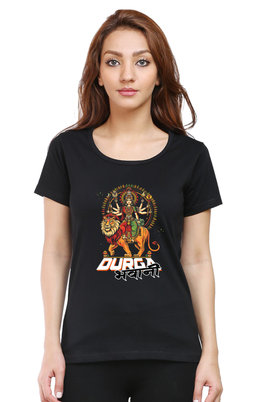 Durga Protector Round Neck Half Sleeve Classic T-Shirts for Women Vastrdhamm