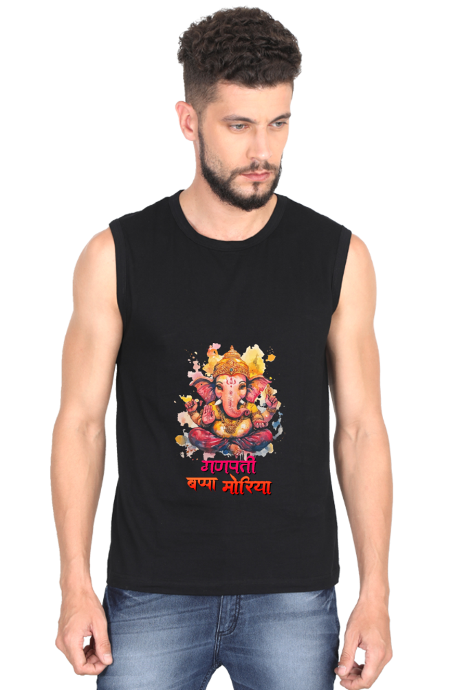 Ganesha Wisdom Round Neck Sleeveless T-Shirts for Men Vastrdhamm