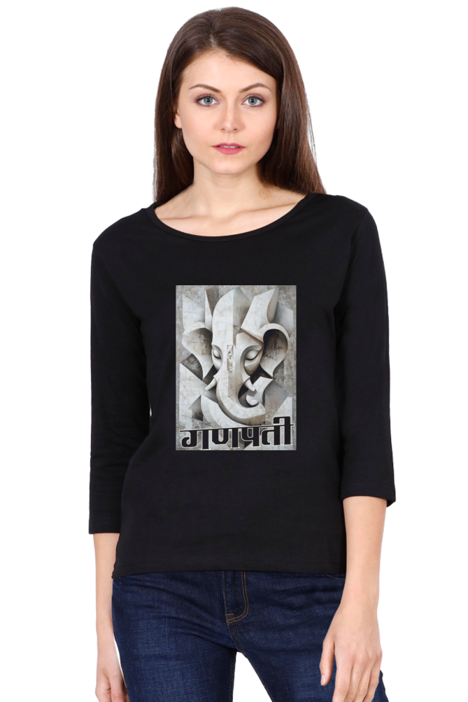 Jai Ganesha SpiritRound Neck Full Sleeve T-Shirts for Women Vastrdhamm