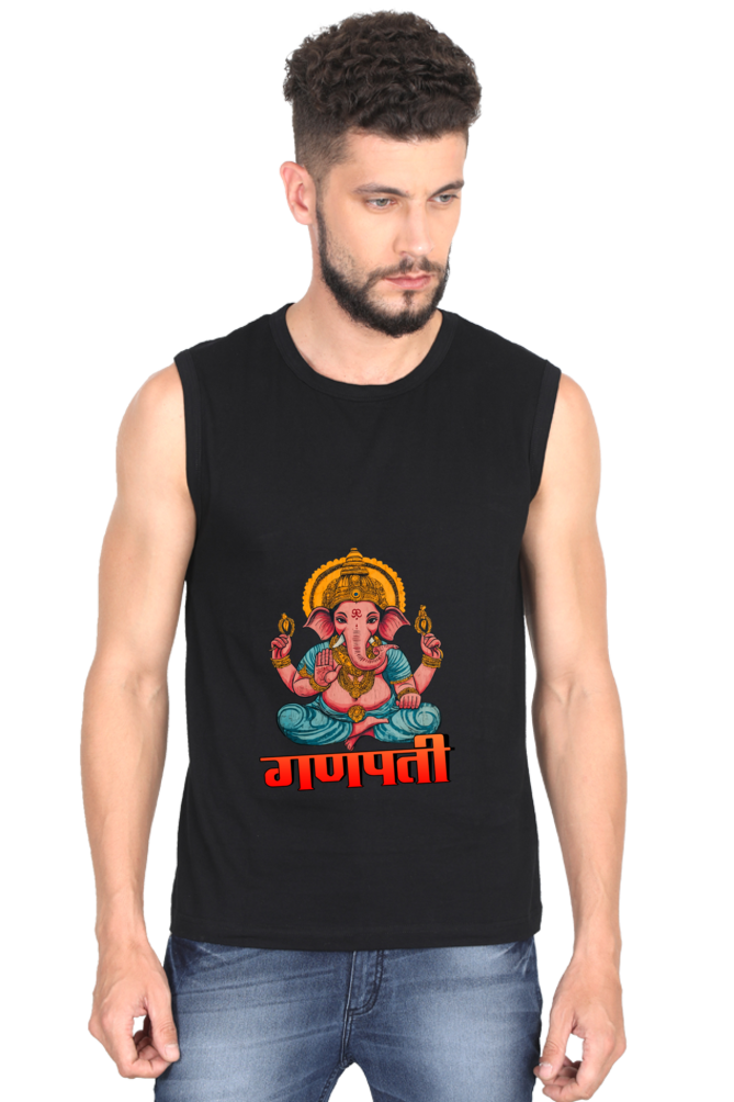 Jai Ganesha Victory Round Neck Sleeveless T-Shirts for Men Vastrdhamm